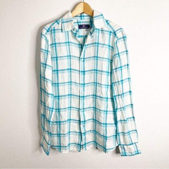 Vineyard Vines 100% Linen Plaid Button Down Long Sleeve Shirt Small - Picture 1 of 4